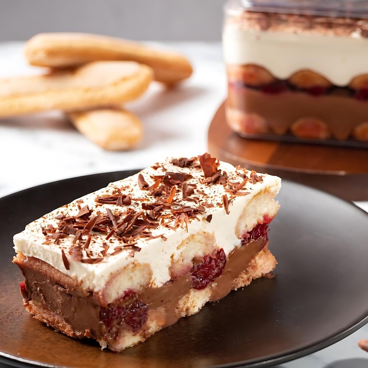 Mia Tavola's signature tiramisu features coffee, bourbon, and creamy mascarpone!