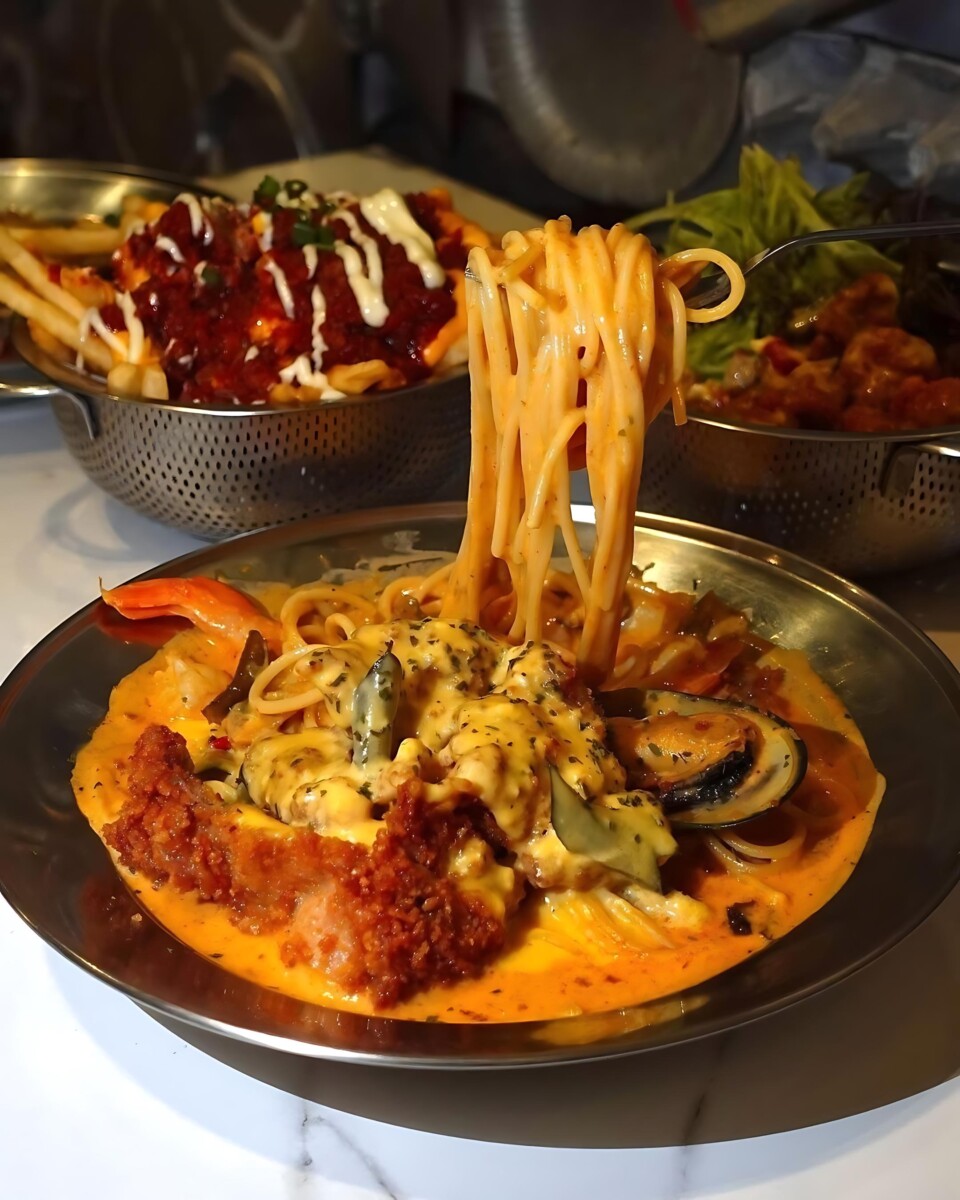 Indulge in spicy, tangy, seafood bliss with signature Tom Yam Seafood Pasta.