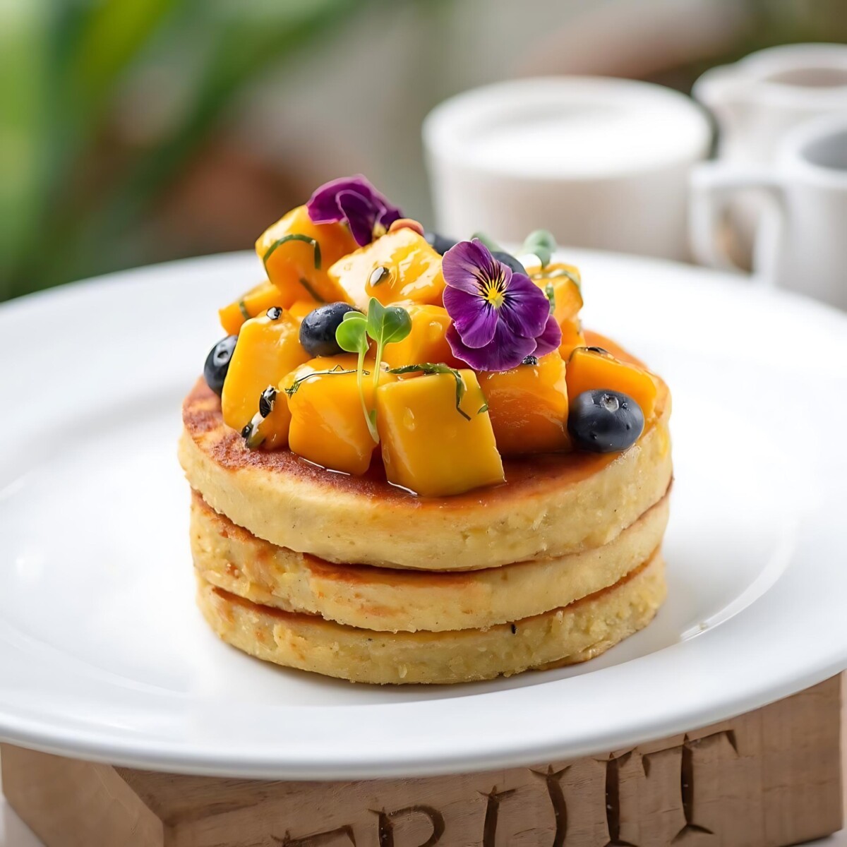 Indulge in tropical paradise with Wild Honey's fluffy Tahitian coconut pancakes, a sweet escape on a sunny day!