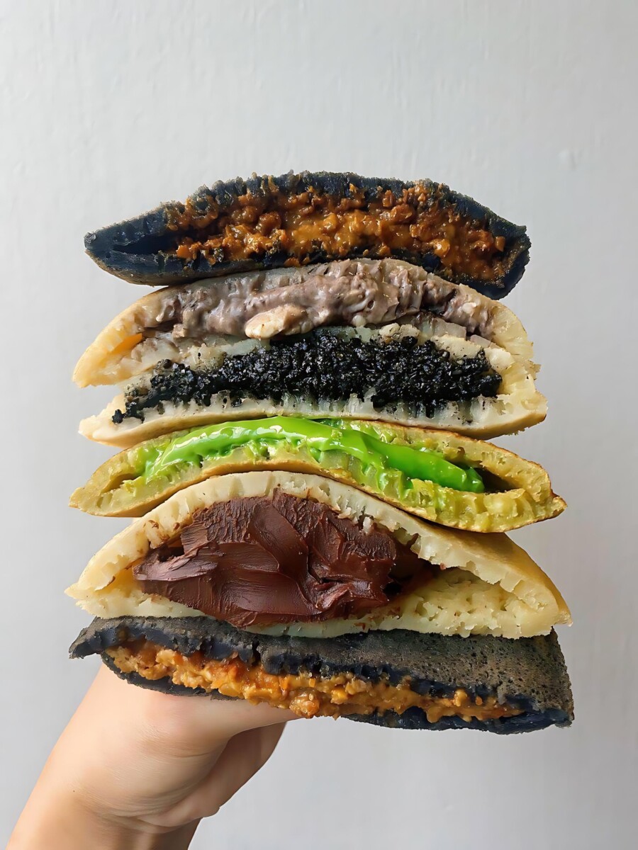 Savour melt-in-your-mouth rich filling min jiang kuehs at Munchi Pancakes!