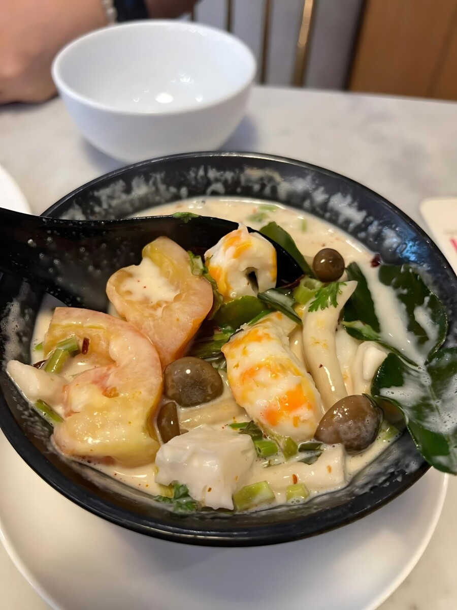 Indulge in a plant-based delight with Bangkok Jam's creamy Vegan Coconut Tom Yum Soup.