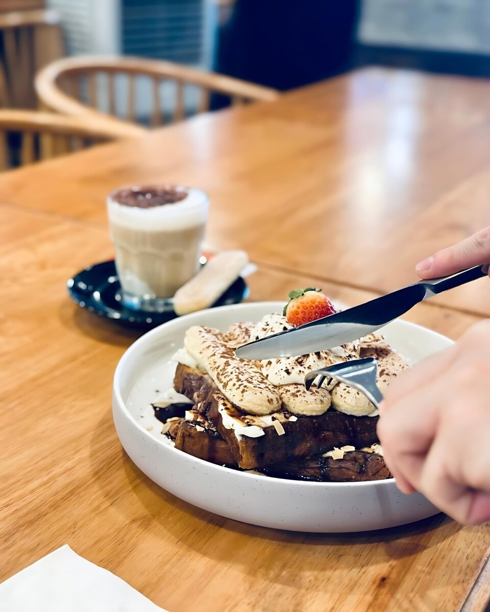 Indulge in a sweet and creamy delight with Rise & Grind Coffee Co.'s Tiramisu French Toast.