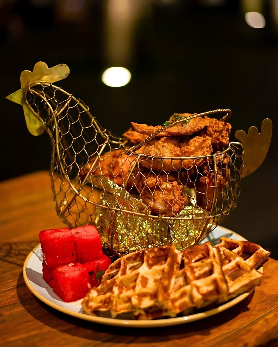 A classic Southern combo of crispy chicken and fluffy waffles.